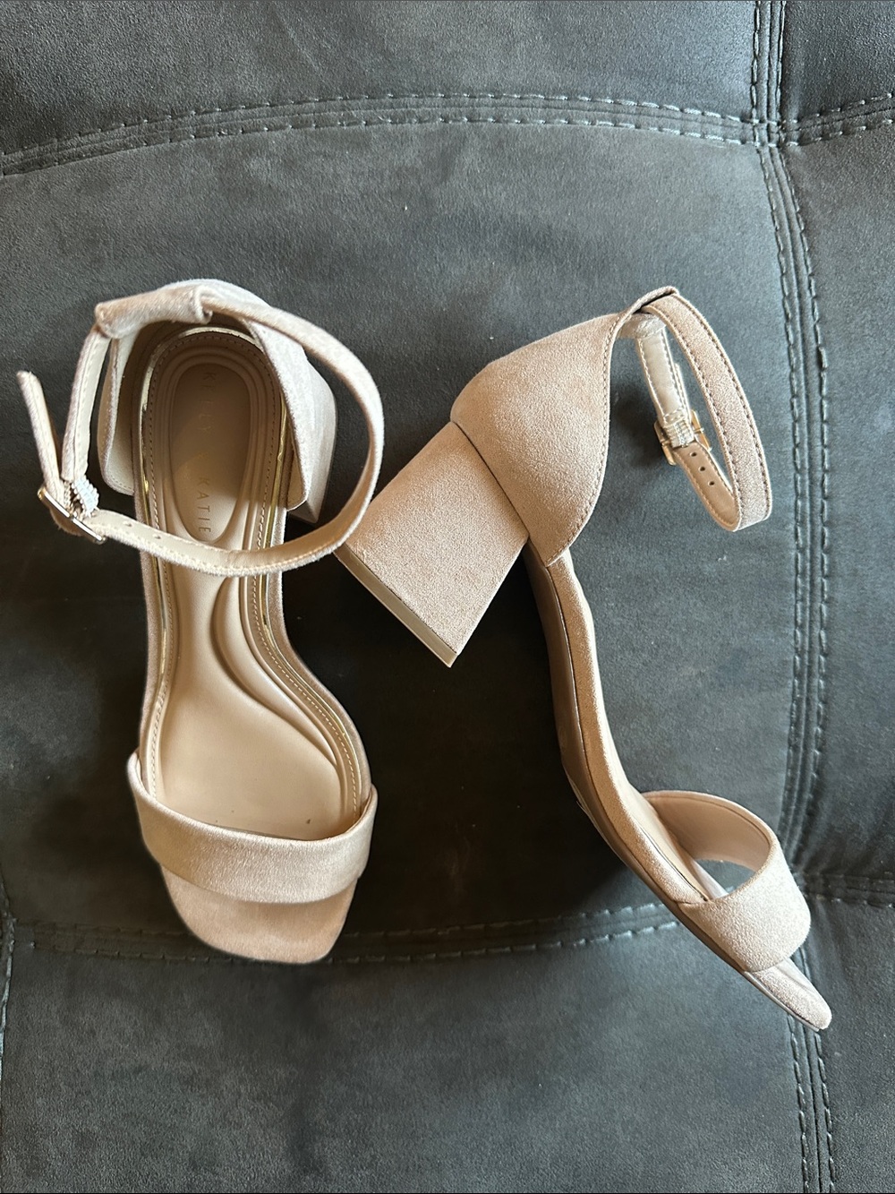 Kelly & Katie Beige Block Heel Ankle Strap Sandals